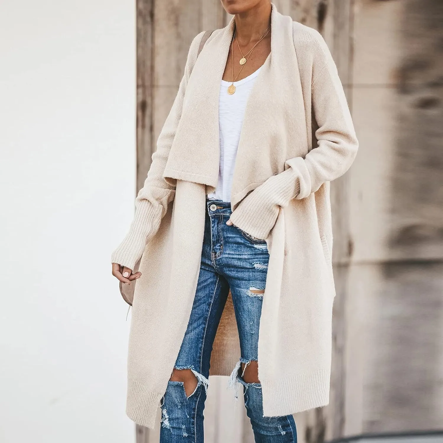 tuduoms Womens Plush Knit Long Cardigans Chunky Cozy Cardigan Sweaters Casual Pockets Draped Long Sleeve Open Front Kimono