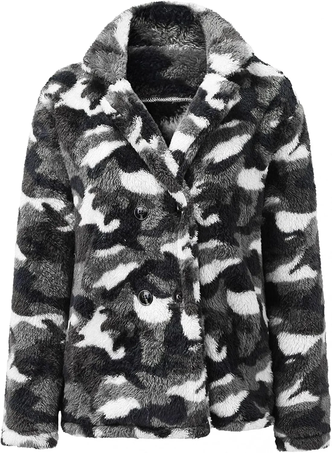 tuduoms Women's Wool Blend Coats Oversized Warm Fleece Shearling Jackets Como Tie Dye Print Button Down Outwear Teddy Coats