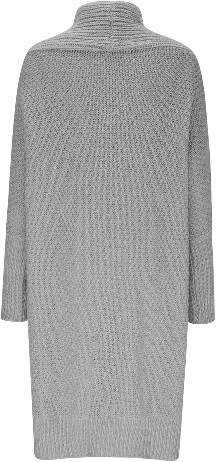 TUNUSKAT Womens Oversized Gray Cardigan Sweaters Fall Winter Fashion Cable Sweater Mid-Length Chunky Open Front Plain Outwear