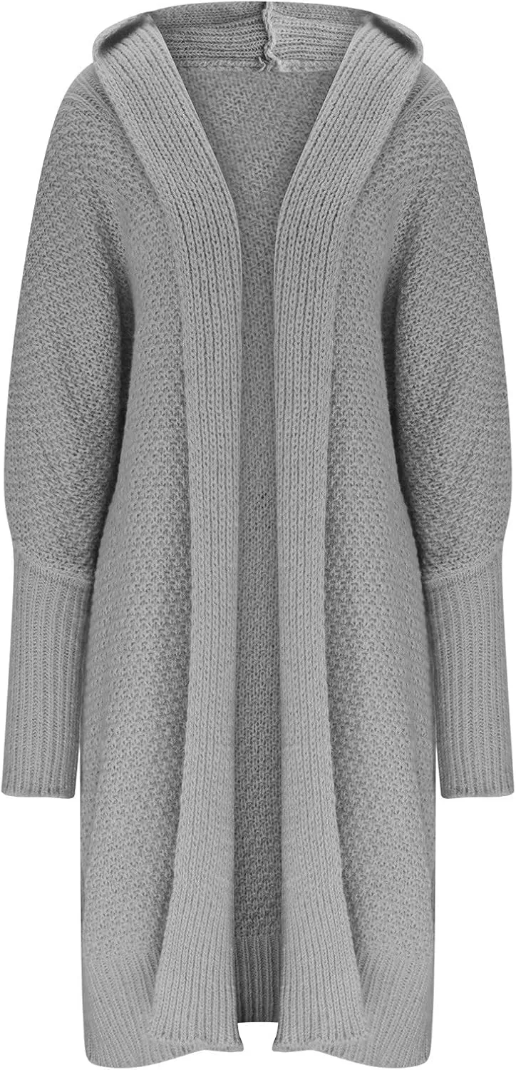 TUNUSKAT Womens Oversized Gray Cardigan Sweaters Fall Winter Fashion Cable Sweater Mid-Length Chunky Open Front Plain Outwear