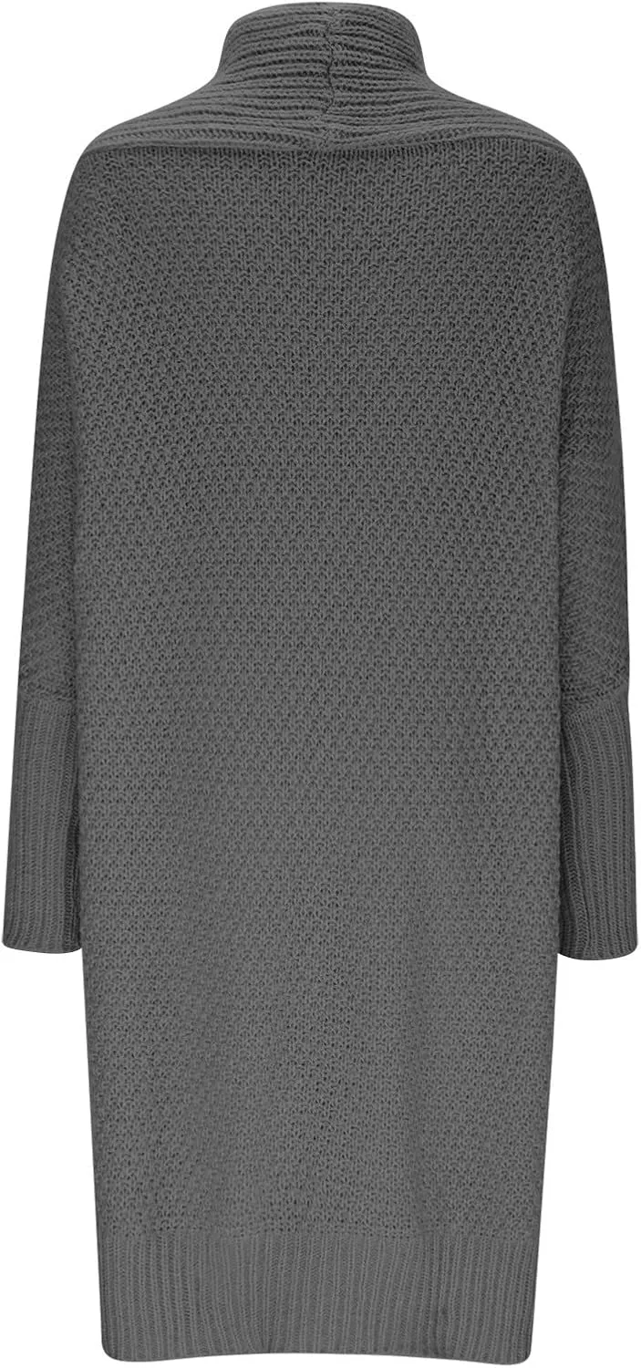 TUNUSKAT Womens Oversized Gray Cardigan Sweaters Fall Winter Fashion Cable Sweater Mid-Length Chunky Open Front Plain Outwear