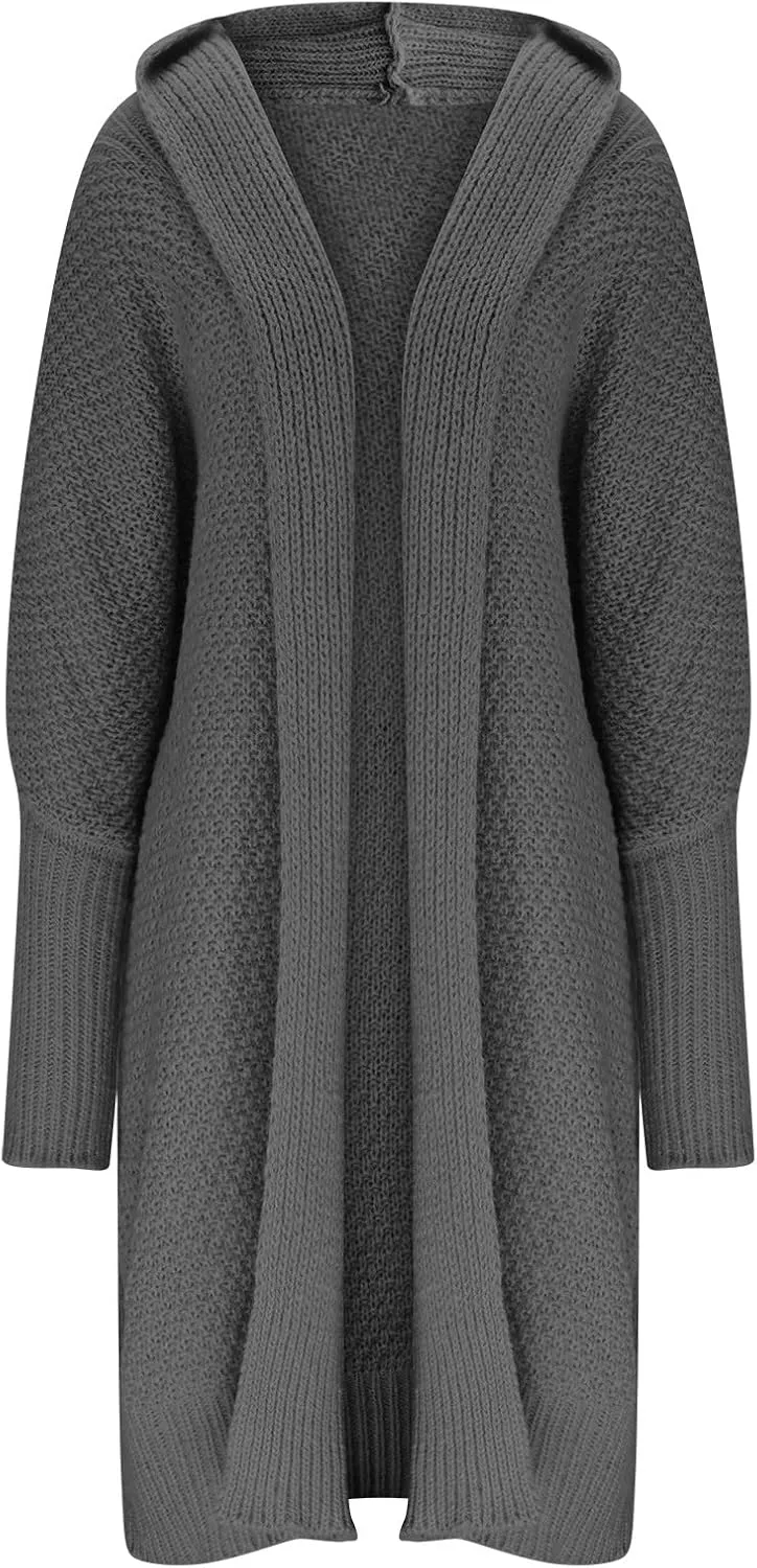 TUNUSKAT Womens Oversized Gray Cardigan Sweaters Fall Winter Fashion Cable Sweater Mid-Length Chunky Open Front Plain Outwear