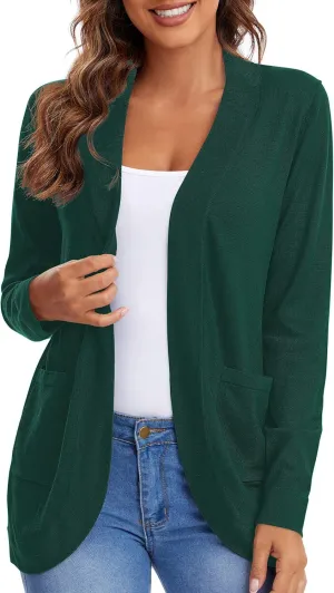 Urban CoCo Women's Long Sleeve Knit Sweater Cardigans Curved Hem Open Front with Pockets