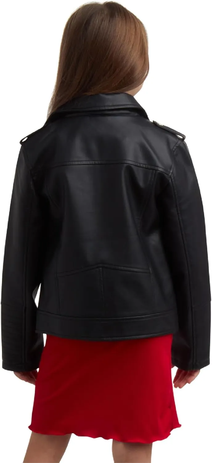 URBAN REPUBLIC Girls' Moto Jacket - Full Zip PU Faux Leather Motorcycle Biker Outerwear Jackets for Girls (Sizes: 4-16)