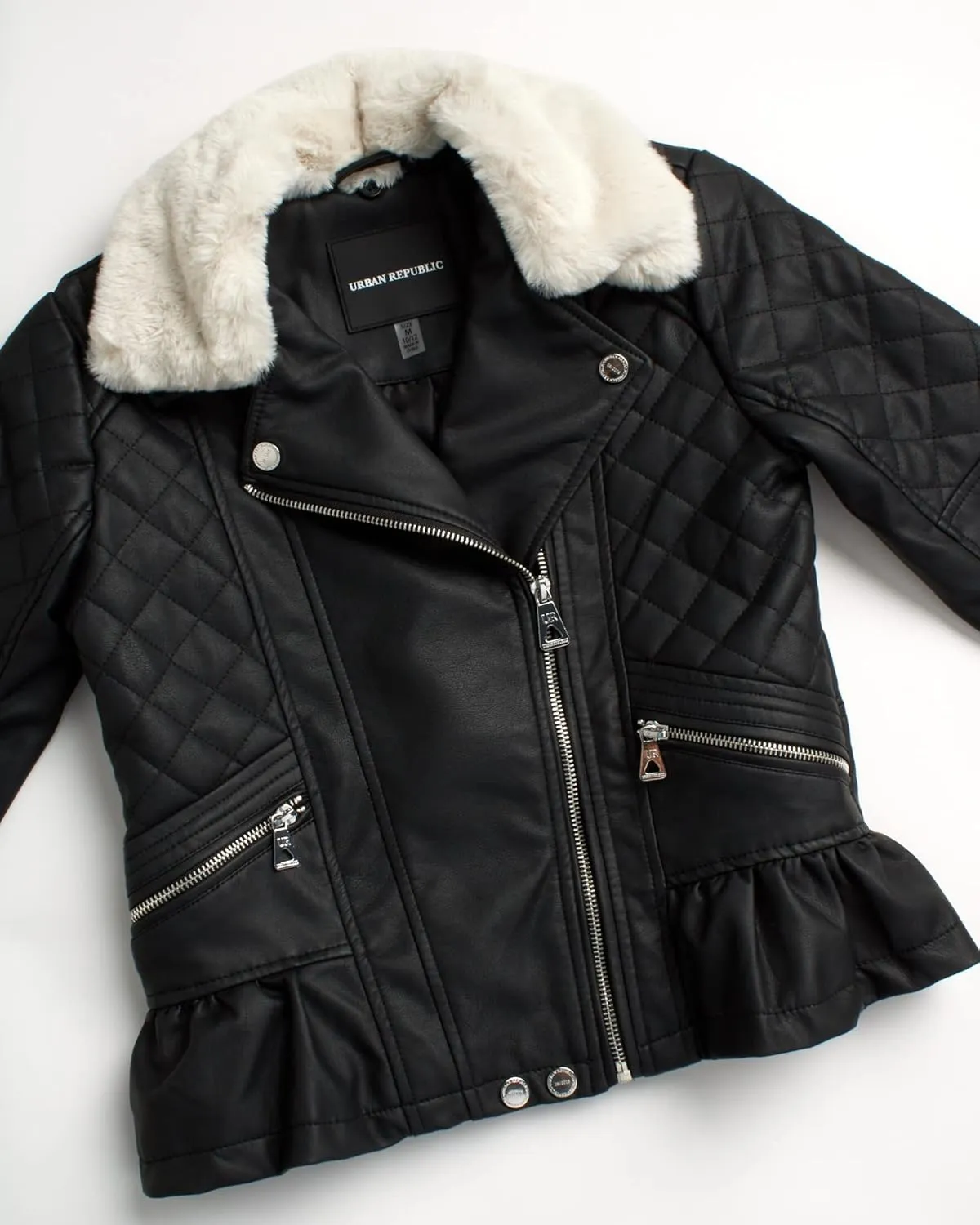 URBAN REPUBLIC Girls' Moto Jacket - Full Zip PU Faux Leather Motorcycle Biker Outerwear Jackets for Girls (Sizes: 4-16)