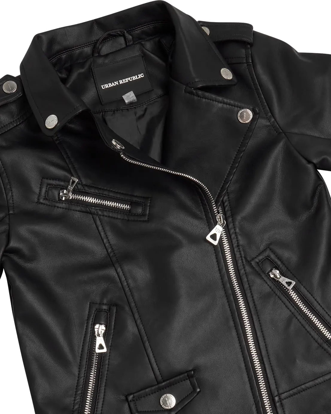 URBAN REPUBLIC Girls' Moto Jacket - Full Zip PU Faux Leather Motorcycle Biker Outerwear Jackets for Girls (Sizes: 4-16)