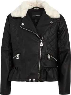 URBAN REPUBLIC Girls' Moto Jacket - Full Zip PU Faux Leather Motorcycle Biker Outerwear Jackets for Girls (Sizes: 4-16)