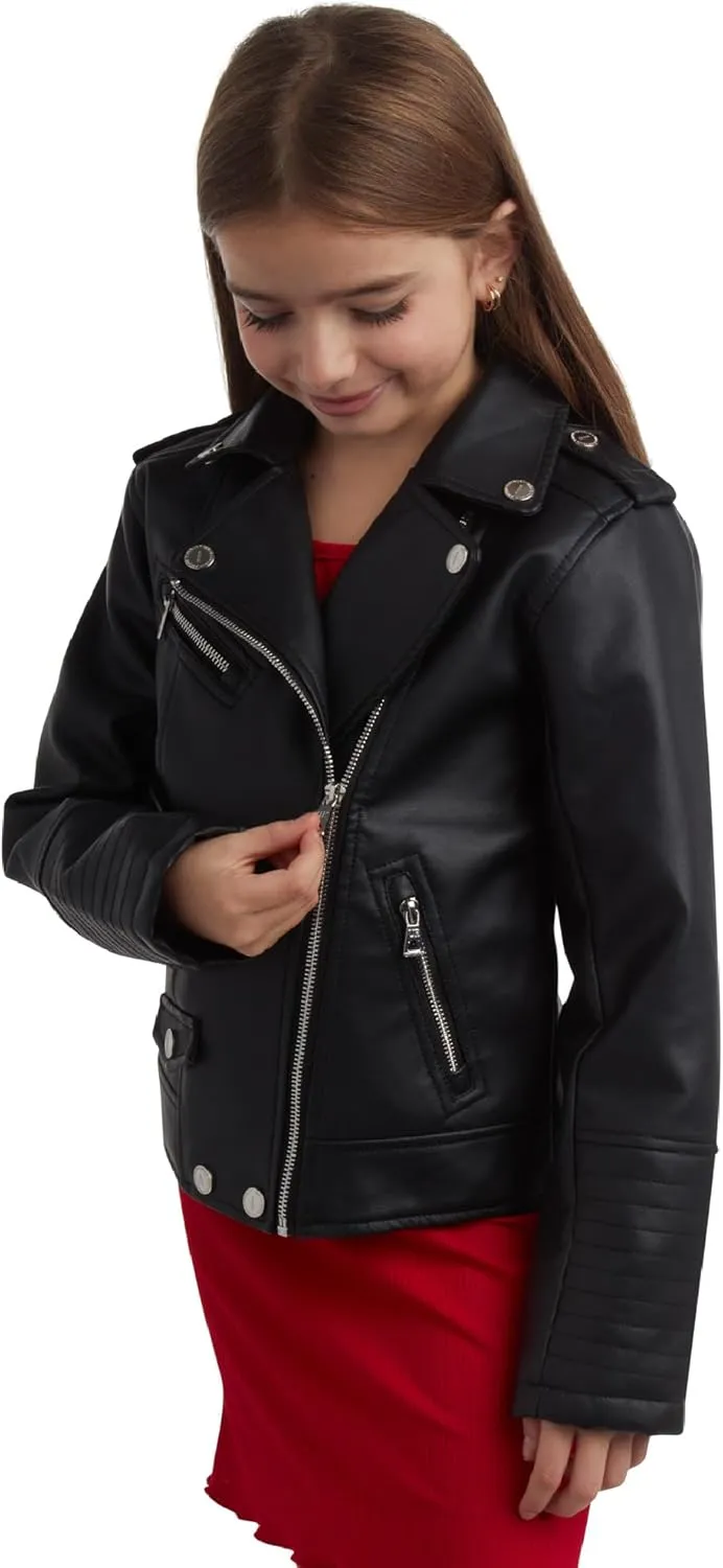 URBAN REPUBLIC Girls' Moto Jacket - Full Zip PU Faux Leather Motorcycle Biker Outerwear Jackets for Girls (Sizes: 4-16)