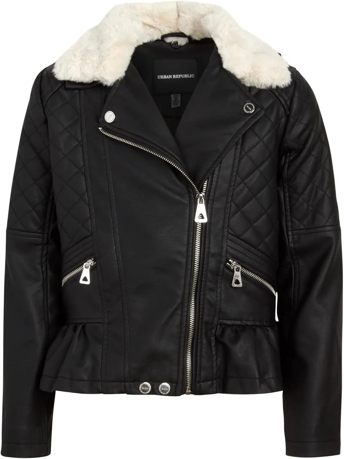 URBAN REPUBLIC Girls' Moto Jacket - Full Zip PU Faux Leather Motorcycle Biker Outerwear Jackets for Girls (Sizes: 4-16)