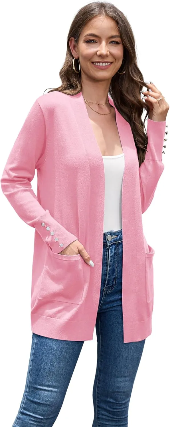 VIISHOW Women Cardigan Sweater Lightweight Open Front Long Sleeve Soft Fine Knit Casual Trendy Kimono Cardigans with Pockets