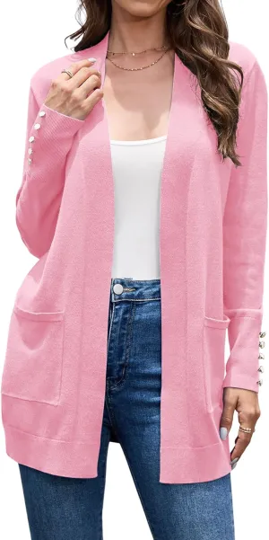 VIISHOW Women Cardigan Sweater Lightweight Open Front Long Sleeve Soft Fine Knit Casual Trendy Kimono Cardigans with Pockets