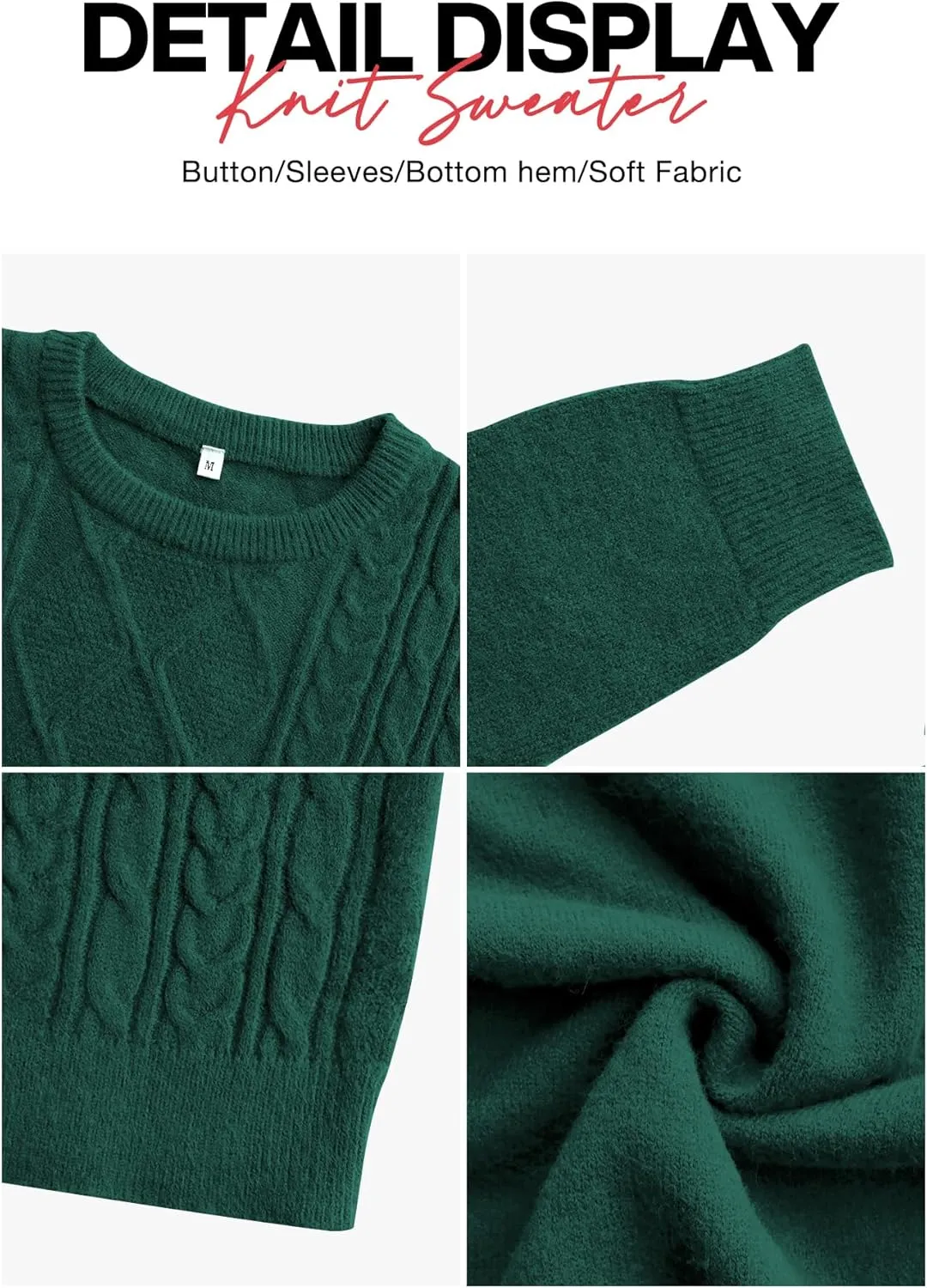 VIISHOW Women's Long Sleeve Cable Knit Pullover Sweater Cream Sweater Crew Neck Casual Fall Winter Chunky Knit Pullover Tops