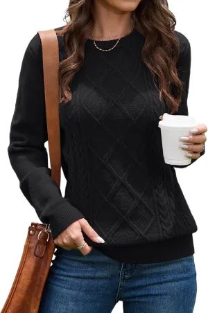 VIISHOW Women's Long Sleeve Cable Knit Pullover Sweater Cream Sweater Crew Neck Casual Fall Winter Chunky Knit Pullover Tops