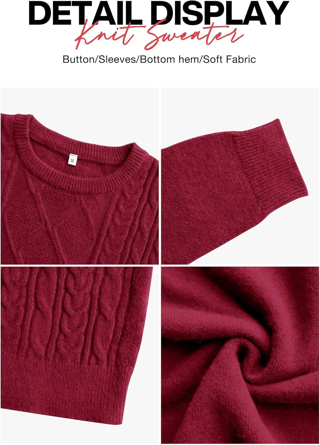 VIISHOW Women's Long Sleeve Cable Knit Pullover Sweater Cream Sweater Crew Neck Casual Fall Winter Chunky Knit Pullover Tops