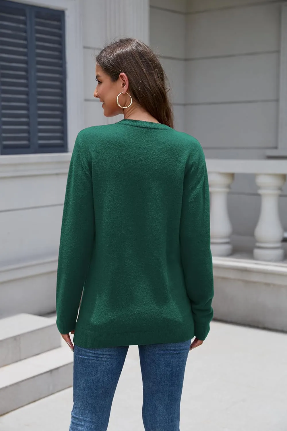 VIISHOW Women's Long Sleeve Cable Knit Pullover Sweater Cream Sweater Crew Neck Casual Fall Winter Chunky Knit Pullover Tops