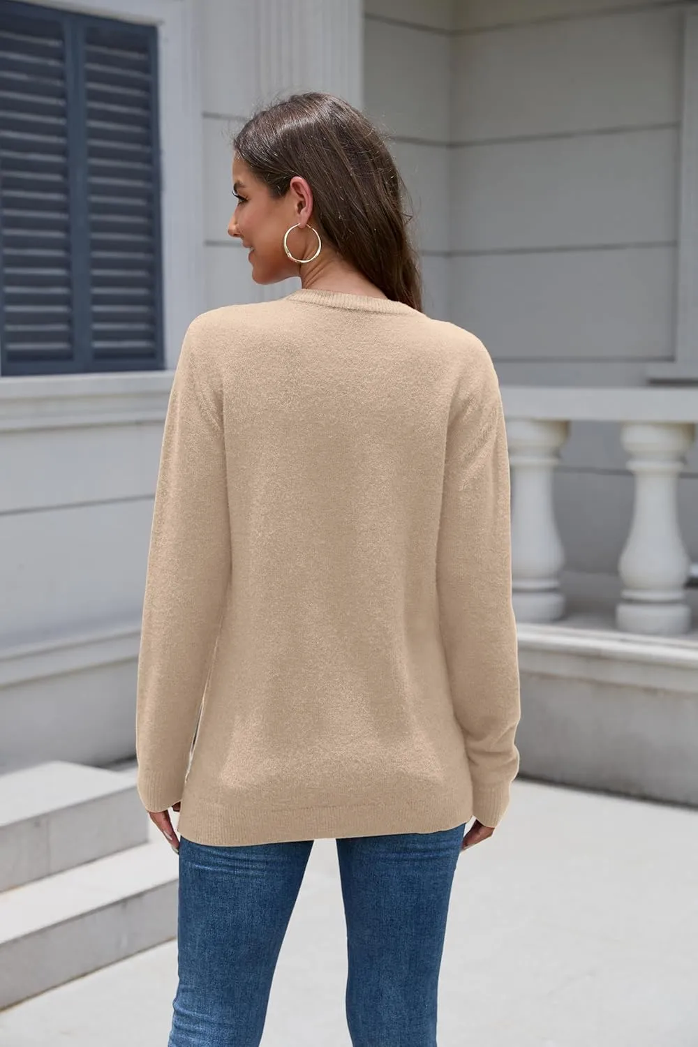VIISHOW Women's Long Sleeve Cable Knit Pullover Sweater Cream Sweater Crew Neck Casual Fall Winter Chunky Knit Pullover Tops