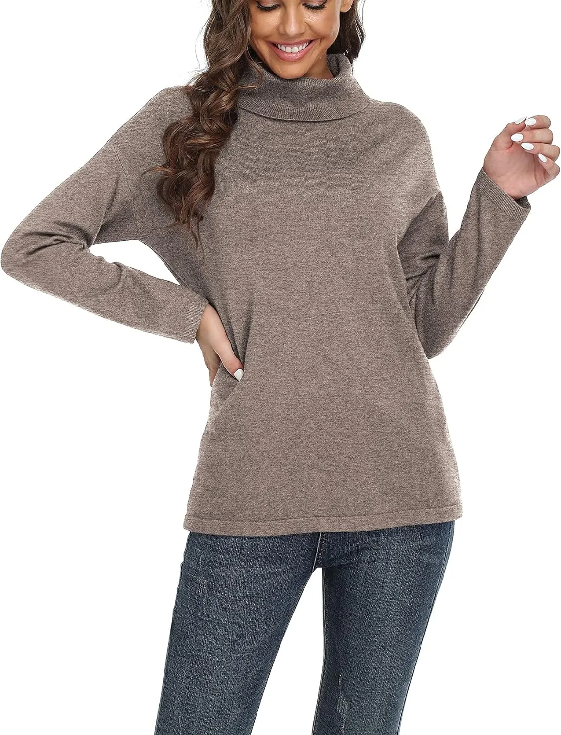 VIISHOW Women's Turtleneck Sweater Long Sleeve Cozy Warm Sweater Casual Lightweight Soft Pullover Jumper Tops
