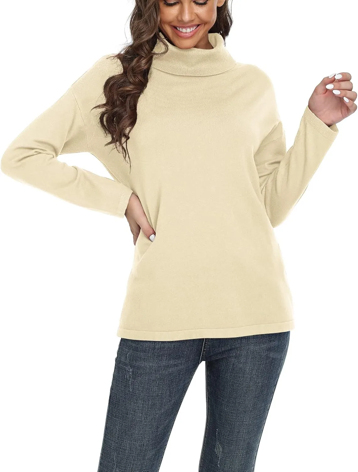 VIISHOW Women's Turtleneck Sweater Long Sleeve Cozy Warm Sweater Casual Lightweight Soft Pullover Jumper Tops
