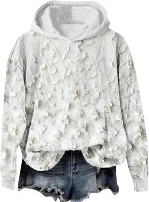 Vintage Floral Embroidery Art Cozy Women Hoodie Fleece Sweatshirt Long Sleeve Shirt Pullover Fall Winter Outfits 2024