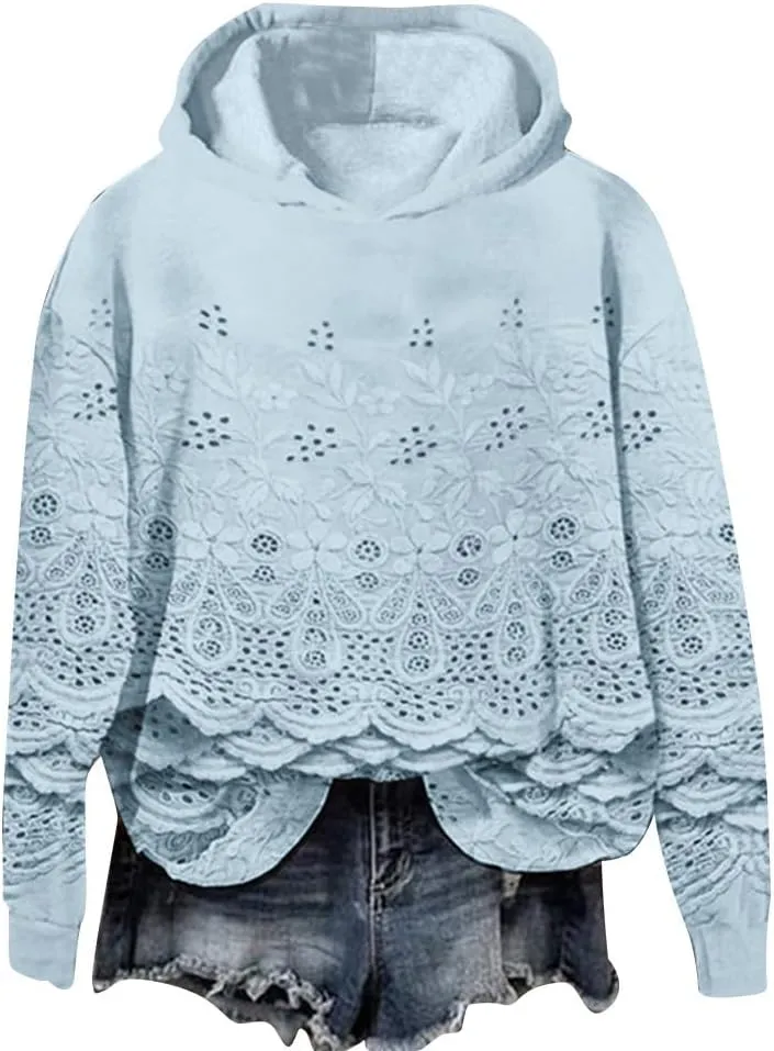 Vintage Floral Embroidery Art Cozy Women Hoodie Fleece Sweatshirt Long Sleeve Shirt Pullover Fall Winter Outfits 2024