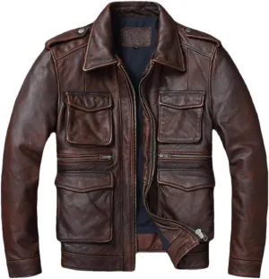 Vintage Red Brown Genuine Leather Jacket Men Soft Leather Biker Jackets Motorcycle Coats