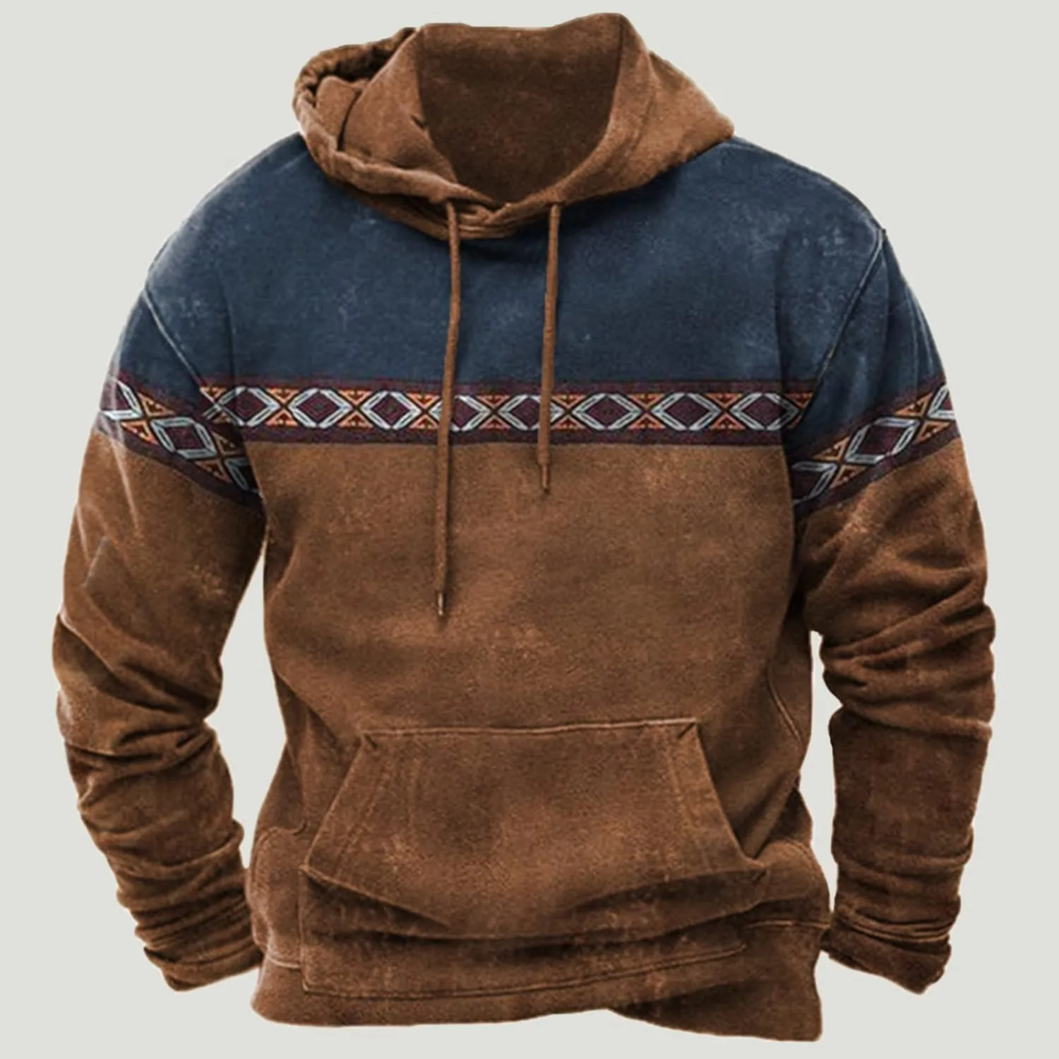 Western Aztec Graphic Men's Vintage Casual Sweatshirt Pullover Tops for Fall & Winter