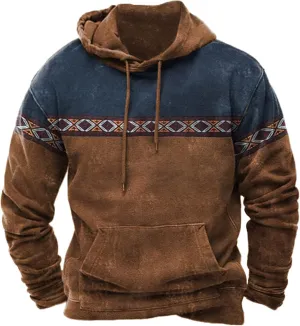 Western Aztec Graphic Men's Vintage Casual Sweatshirt Pullover Tops for Fall & Winter