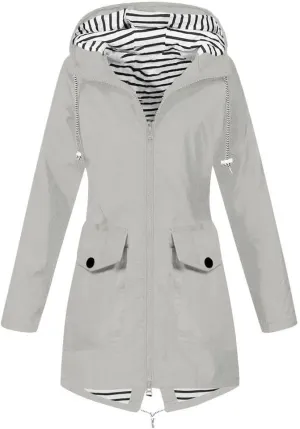 Windproof Jacket for Women Long Sleeve Full Zip Up Hooded Plain Windbreaker with Pocket Ligh Weight Overcoat Zipper Winter