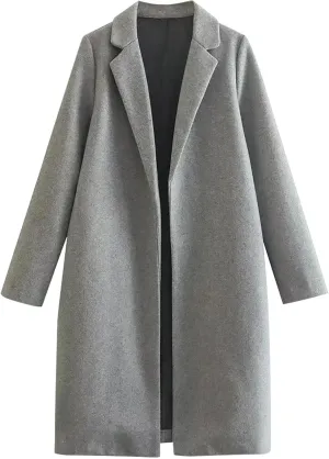 Winter Coats for Women 2024 New Wool Blend Peacoat Notched Lapel Collar Mid-Long Trench Coat Lounge Soild Cardigan