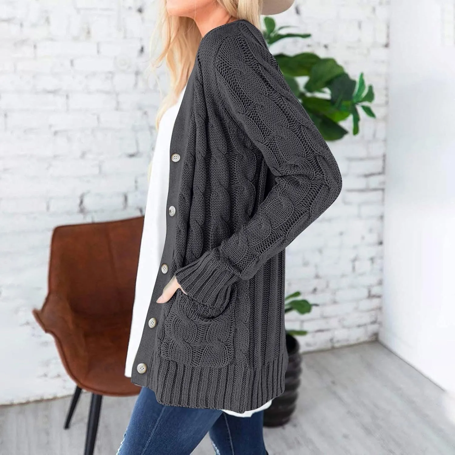 Winter Coats for Women 2025 Cable Knit Long Sleeve Sweaters Button Down Fall Outwear Coat Comfy Open Front Cardigan