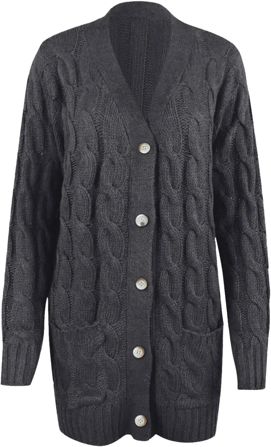 Winter Coats for Women 2025 Cable Knit Long Sleeve Sweaters Button Down Fall Outwear Coat Comfy Open Front Cardigan