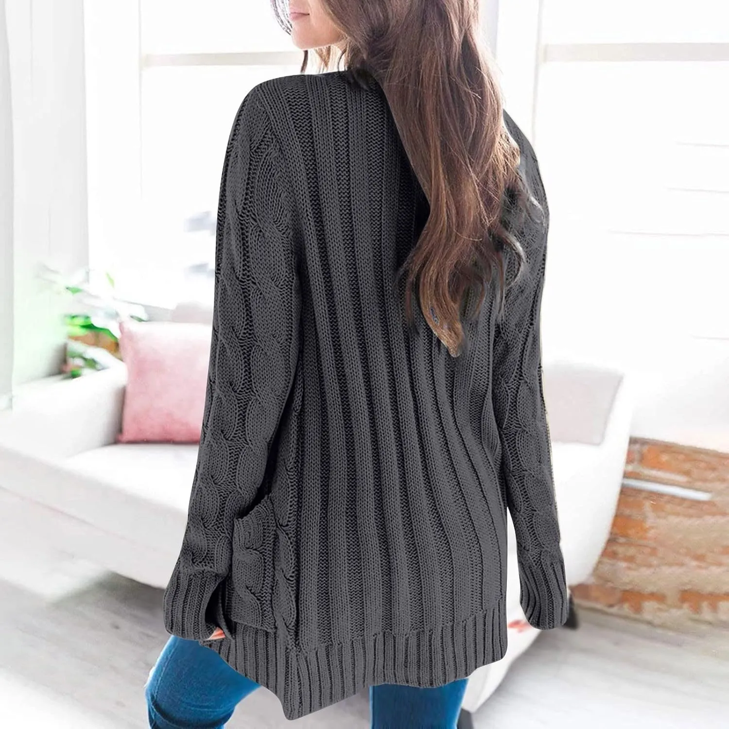 Winter Coats for Women 2025 Cable Knit Long Sleeve Sweaters Button Down Fall Outwear Coat Comfy Open Front Cardigan