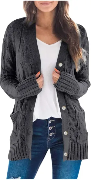 Winter Coats for Women 2025 Cable Knit Long Sleeve Sweaters Button Down Fall Outwear Coat Comfy Open Front Cardigan