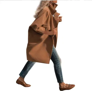 Winter Coats for Women Classic Wool Blend Peacoat Notched Lapel Single-Breasted Trench Coat Temperament Long Overcoat
