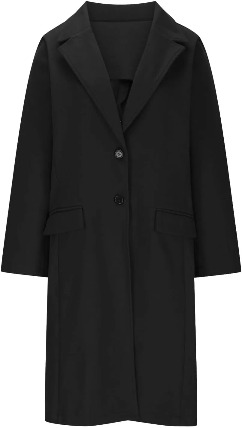 Winter Coats for Women Wool Blend Trench Coats Trendy Single-Breasted Long Peacoat Lounge Soild Office Work Blazers