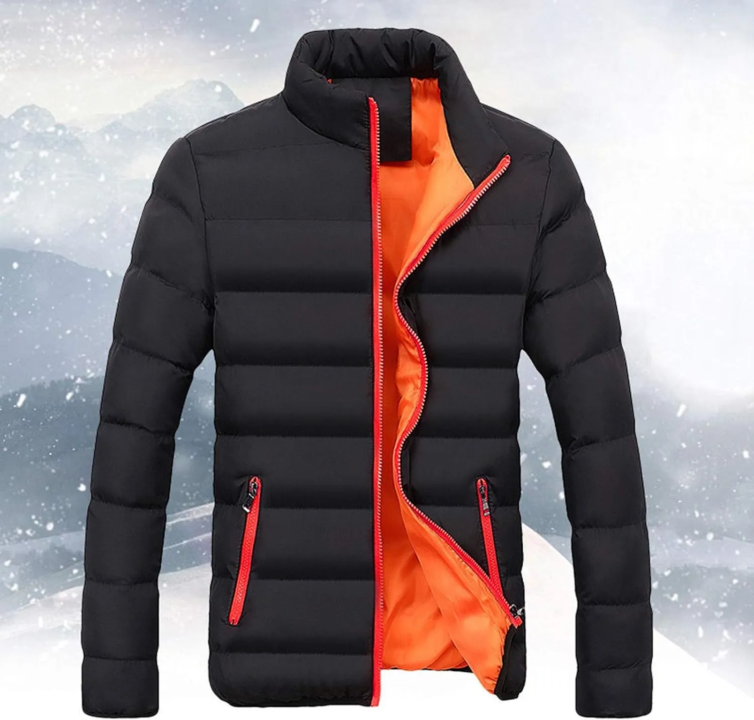 Winter Jackets for Men, Men's Big and Tall Puffer Jacket Windproof Winter Coats Fleece Lined with Stand Collar