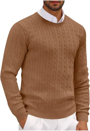 Winter Pullover Sweaters for Men Business Casual Crewneck Sweater Cable Knit Sweater Warm Long Sleeve Sweater