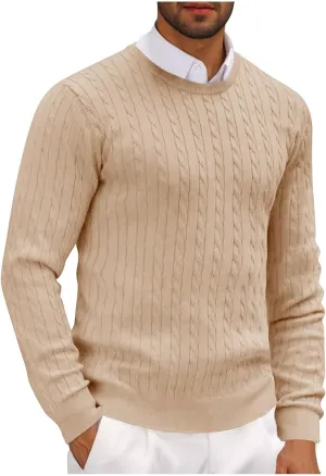 Winter Pullover Sweaters for Men Business Casual Crewneck Sweater Cable Knit Sweater Warm Long Sleeve Sweater