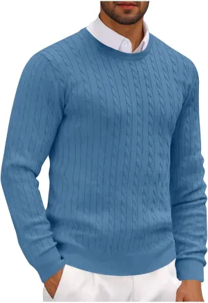 Winter Pullover Sweaters for Men Business Casual Crewneck Sweater Cable Knit Sweater Warm Long Sleeve Sweater