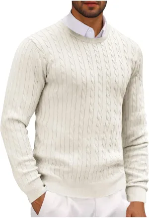 Winter Pullover Sweaters for Men Business Casual Crewneck Sweater Cable Knit Sweater Warm Long Sleeve Sweater