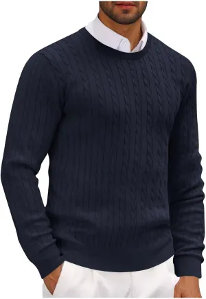 Winter Pullover Sweaters for Men Business Casual Crewneck Sweater Cable Knit Sweater Warm Long Sleeve Sweater