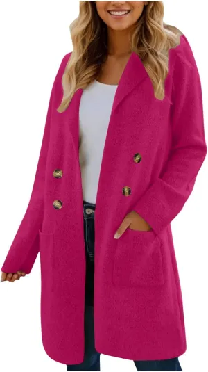 Winter Trench Coats for Women Casual Dressy Long Sleeve Open Front Knit Peacoat Plus Size Lightweight Sweater Jacket Coatigan