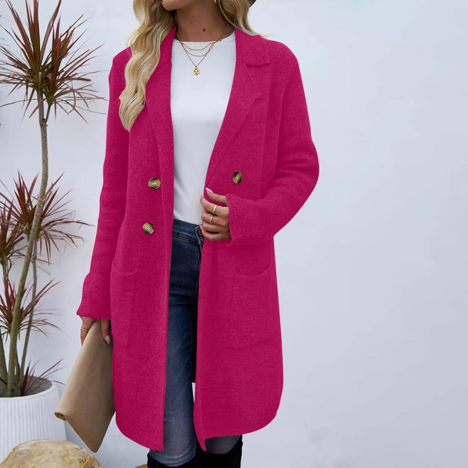 Winter Trench Coats for Women Casual Dressy Long Sleeve Open Front Knit Peacoat Plus Size Lightweight Sweater Jacket Coatigan