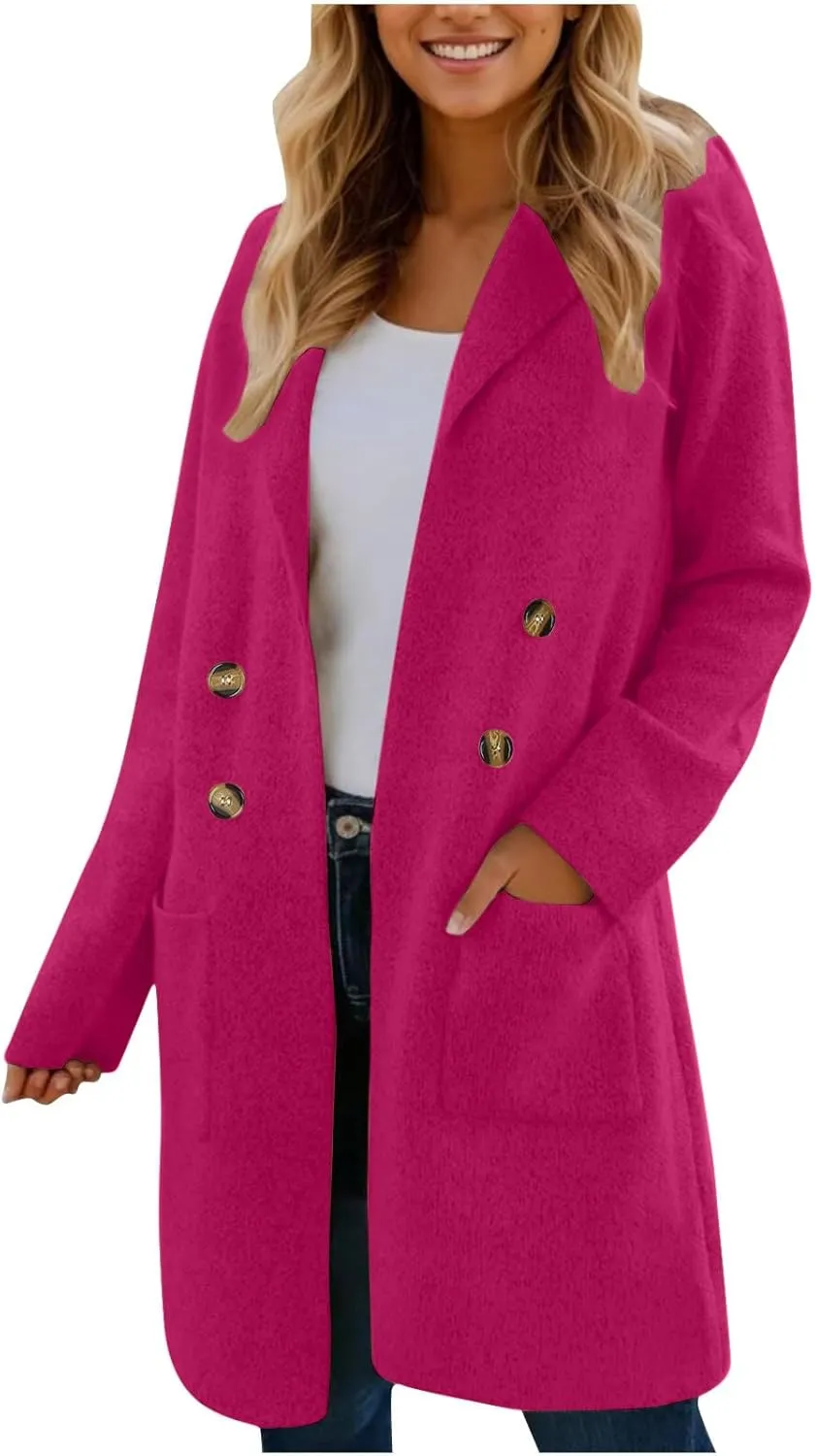 Winter Trench Coats for Women Casual Dressy Long Sleeve Open Front Knit Peacoat Plus Size Lightweight Sweater Jacket Coatigan