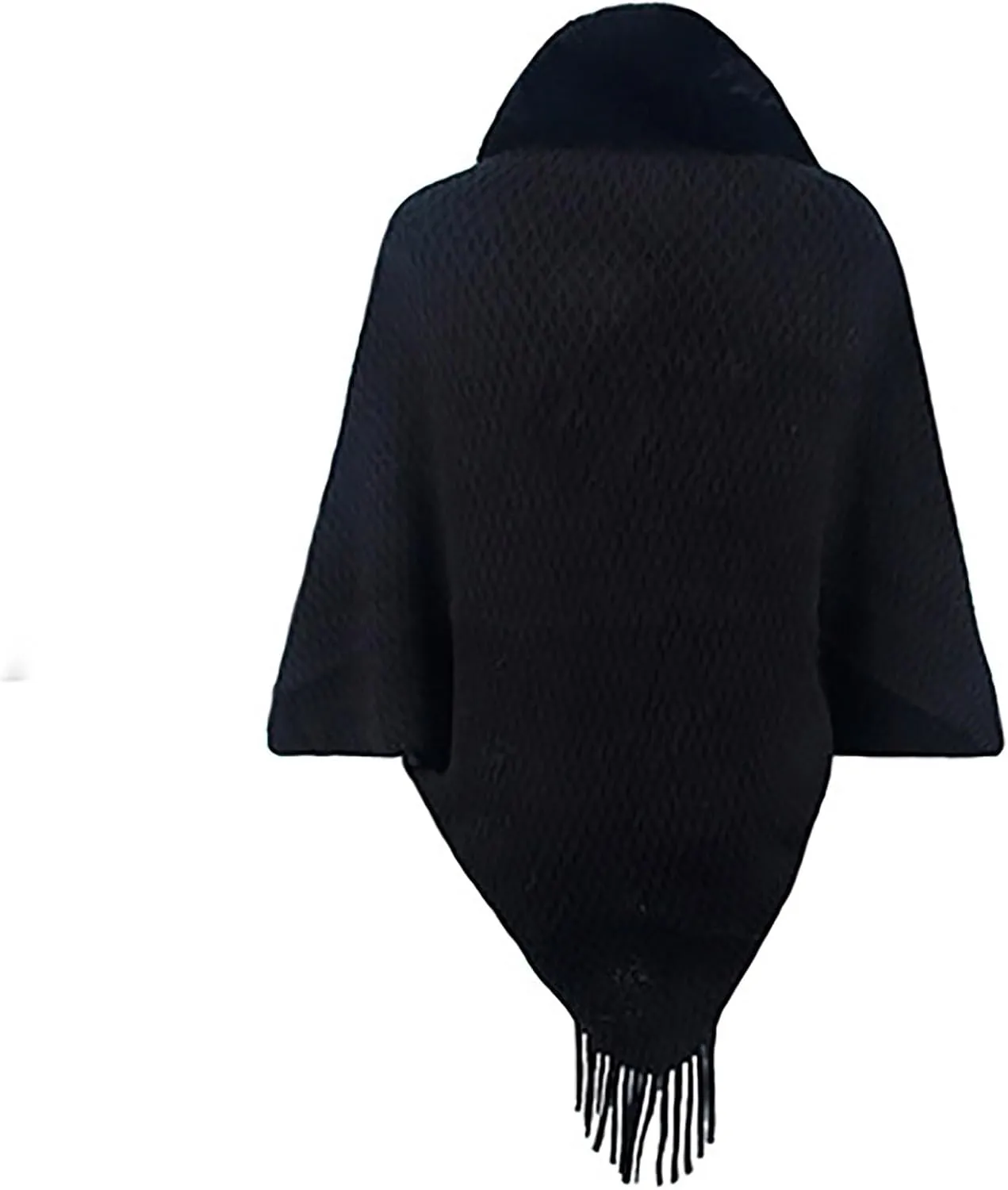 Women Batwing Sleeve Faux Fur Collar Cardigan Sweater Knitted Shawl Wrap Fringe Hem Cape Cloak Open Front Outerwear
