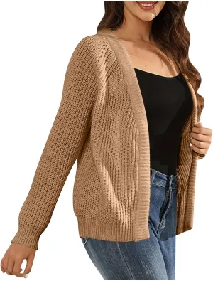 Women Fall Open Front Sweater Chunky Knit Cardigan Raglan Sleeve Plain Knitted Jacket Trendy Fitted Sweaters Coat