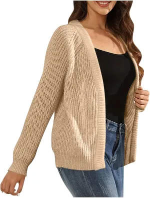 Women Fall Open Front Sweater Chunky Knit Cardigan Raglan Sleeve Plain Knitted Jacket Trendy Fitted Sweaters Coat