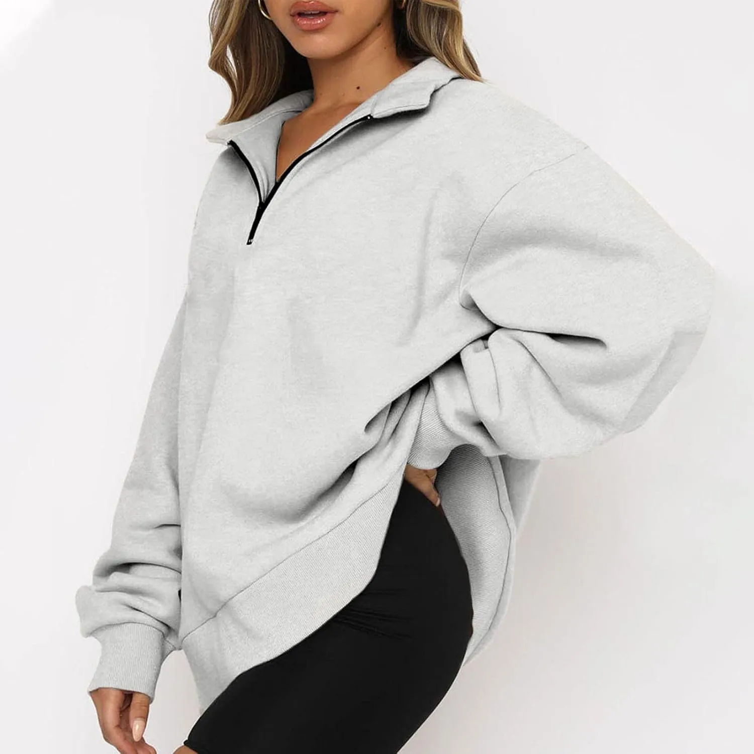 Women Half Zip Oversized Sweatshirt Quater Lapel Pullover Shirts Long Sleeve Fashion Tops Teen Girls Outfits Clothes 2023