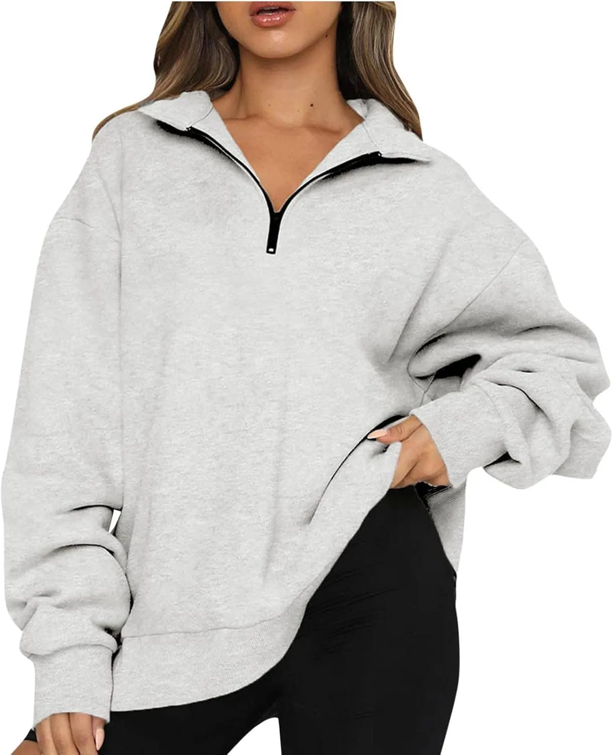 Women Half Zip Oversized Sweatshirt Quater Lapel Pullover Shirts Long Sleeve Fashion Tops Teen Girls Outfits Clothes 2023