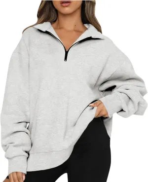 Women Half Zip Oversized Sweatshirt Quater Lapel Pullover Shirts Long Sleeve Fashion Tops Teen Girls Outfits Clothes 2023